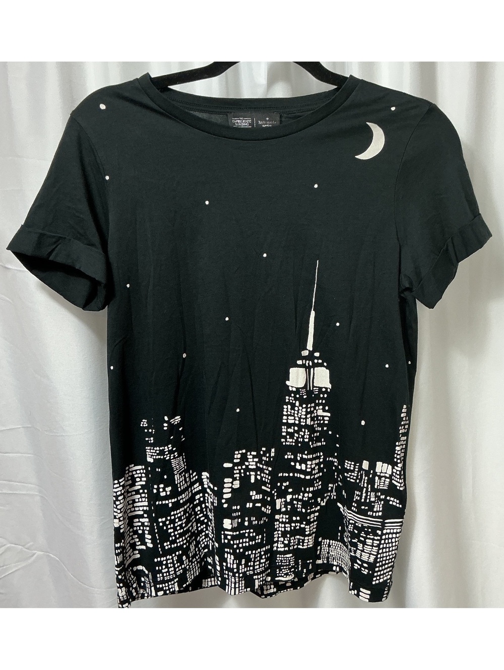 NWOT Kate Spade New York Women’s XS NYC Skyline Moon Graphic T-Shirt Black
